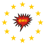 Wütende Comic-Sprechblase im Kreis der zwölf EU-Sterne