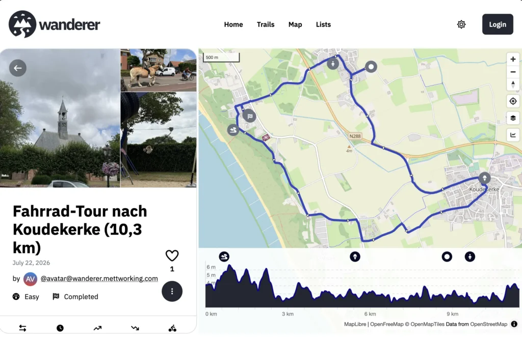 Screenshot: die Radrunde in der selbstgehosteten wanderer-Instanz